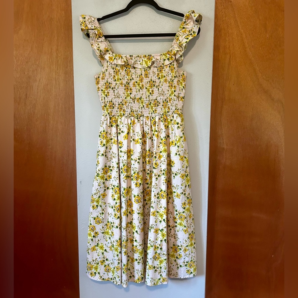 BCBGeneration Floral Midi Dress in Yellow and Cream